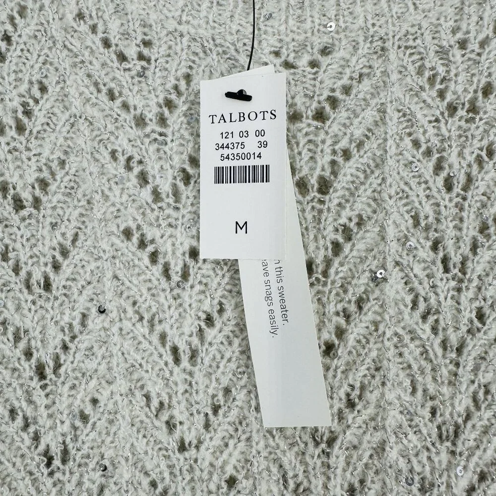 Talbots Gray Silver Metallic Sequin Embellished Long Sleeve Crew Neck Sweater M - Picture 7 of 8